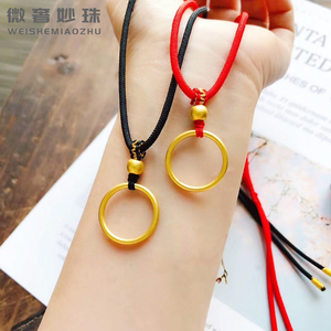 新款古法黄金平安扣吊坠男女款编绳项链3d硬足金999素圈戒指转运