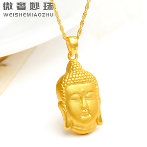黄金双面佛头吊坠3d硬金999足金女款纯金佛挂件如来佛吊坠项链坠