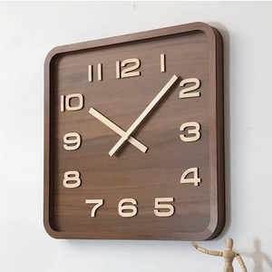 日式实木方形挂钟复古时钟胡桃木质静音中式简约座钟表免打孔客厅