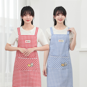 棉布夏季薄款围裙家用厨房卫生清洁做饭透气新背带围腰罩衣工作服