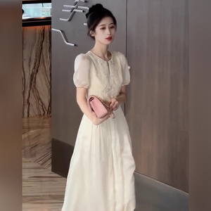 岚融2024夏季新款女装时尚白色连衣裙显瘦淑女气质穿搭轻国风韩版