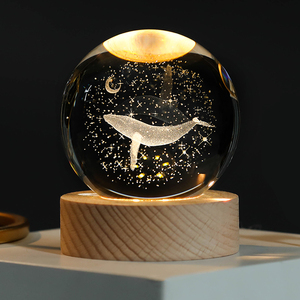 银河星系3D鲸鱼玻璃水晶球小夜灯摆件送朋友生日礼物元情人节礼品