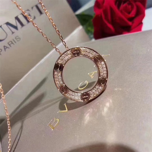 cartier/卡地亚大饼项链18k玫瑰金满天星经典love男女情侣锁骨链