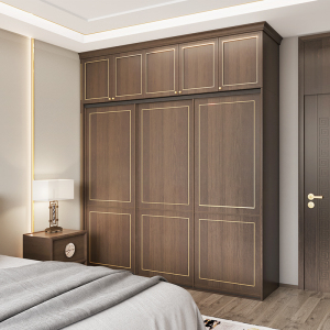 掌上明珠全屋定制东方雅居主卧移门衣柜新中式镶边柜门胡桃木衣柜