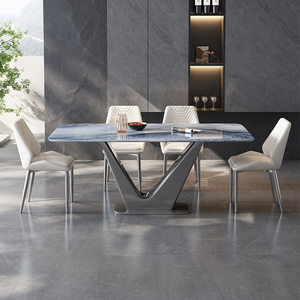 欧式天然大理石圆餐桌家用轻奢高端奢石彩微晶石长方形超晶石餐桌