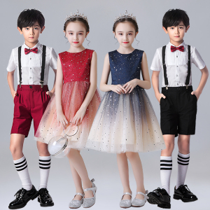 六一儿童节演出服小学生合唱女童红色礼服舞蹈蓬蓬裙朗诵表演服装