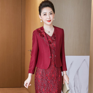 婚礼妈妈礼服高贵高端喜婆婆装婚宴装大码女装胖妈妈装红色连衣裙
