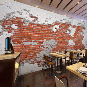 复古红砖怀旧水泥背景墙纸工业风loft烧烤壁画清吧网咖餐厅3d壁纸
