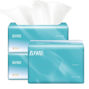 五月花抽纸120抽*3包*3层舒适柔软家用餐巾纸卫生纸厕纸实惠装