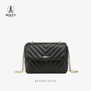 【商场同款】misty米堤真皮女包2021斜挎菱格链条包小香风单肩包