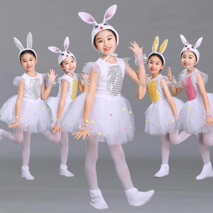 新款儿童小兔演出服男女童小白兔表演服幼儿园连体纱裙动物服舞蹈