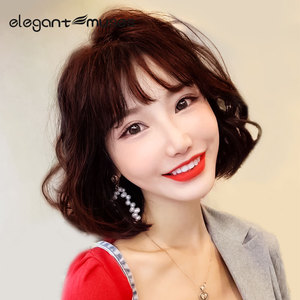 假发女短发真人发丝短卷发羊毛卷发套气质蓬松可爱圆脸自然全头套