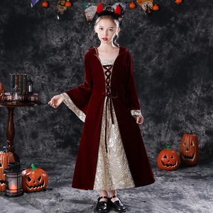 万圣节儿童服装披风斗篷女童吸血鬼恶魔cosplay女巫婆装扮小女孩
