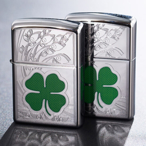 打火机zippo正版幸运四叶草 zppo正品刻字定制照片送男友zp礼盒装