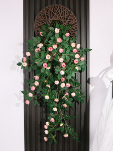 仿真玫瑰花藤生墙面遮挡壁挂墙上装饰绿植假花藤条墙壁挂花吊花