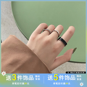 韩国东大门气质三件套戒指个性复古黑色食指戒小众镂空指环女2295