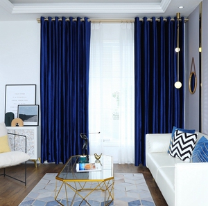 新款简约北欧克莱因蓝色现代风卧室客厅加厚遮光丝绒布帘定制窗帘