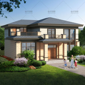 二层农村自建房设计图别墅设计图纸效果图中式风格小洋房砖混2084