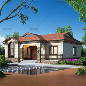 【1019】一层农村自建房屋豪华别墅设计图纸欧式小洋楼设计效果图