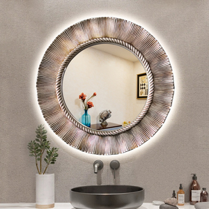 欧式圆形镜子卫生间浴室镜挂墙太阳复古美式玄关壁炉装饰镜壁挂