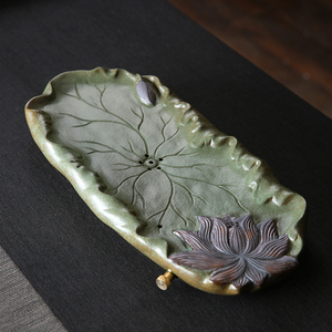 慢茶道创意莲花荷叶干泡茶盘家用托盘陶瓷储水小茶台日式茶具套装