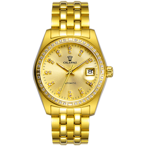 欧力派纯黄金色金表男士手表全自动机械表夜光十大正品牌镶钻男表