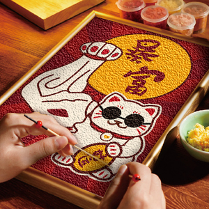 时匠 p招财猫系列纸浆画原创图案暴富diy数字填色画装饰亲子互动