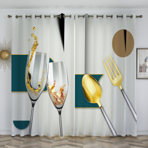 北欧简约创意酒杯现代轻奢隔断厨房餐厅小清新定制窗帘遮光免打孔