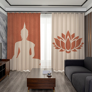 窗帘2022款新中式禅意莲花佛像卧室书房茶室佛堂寺庙波西米亚遮光