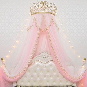 欧式公主床头装饰床幔纱帘床帘儿童房吊顶纱幔帷幔珠帘幔帐皇冠少