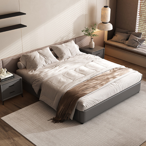 宜家家居意式极简无床头床双人皮床现代简约榻榻米无靠背酒店公寓