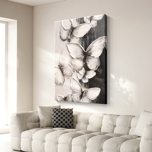 现代简约蝴蝶客厅装饰画极简黑白沙发背景墙挂画立体肌理玄关壁画