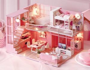 盒子模拟DIY小房子家 玻璃娃娃屋手工拼装模型儿童双层床迷你袖珍