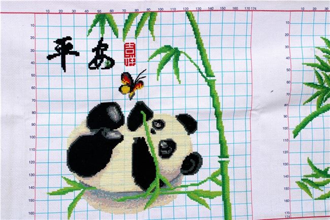 纯手工绣好的十字绣成品吉祥三宝熊猫动物系列客厅三联画平安富贵