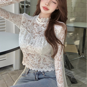透视网纱上衣女镂空