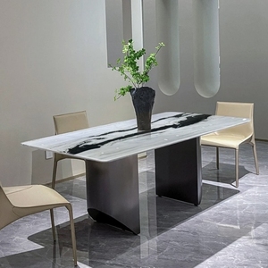 进口天然大理石熊猫白餐桌现代简约餐厅高端平层定制六人奢石餐桌