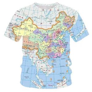 夏季中国地图3D印花立体短袖儿童成人男女青少年爱国圆领T恤上衣