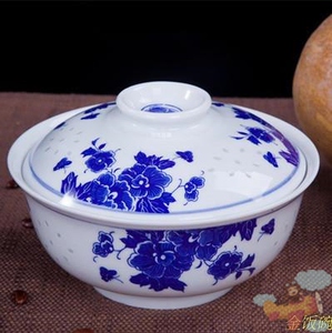 景德镇青花瓷餐具陶瓷大号带盖子面碗汤碗加盖菜盘碟子和合器