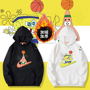 潮流耐克海绵宝宝联名卫衣儿童秋冬款男童潮牌卫衣连帽中大童女童