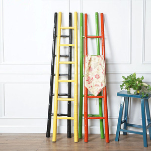 新中式手工彩色梯子家用竹梯摆件儿童玩耍毛巾架花园晾晒架挂衣杆