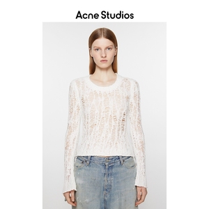 【新品】Acne Studios女士罗纹破洞半透视镂空针织衫长袖上衣毛衣