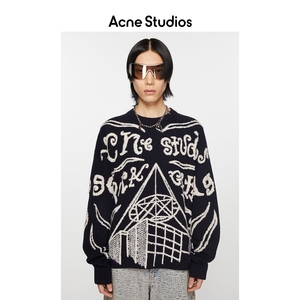 【新品】Acne Studios男士复古提花涂鸦图案罗纹套头衫针织衫毛衣