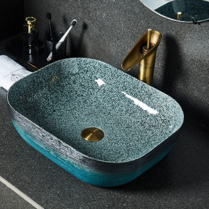 络绎方形艺术台上盆艺术简约洗脸盆家用复古洗手盆单盆台上洗手盘