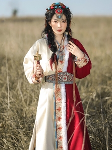 少数民族蒙古服装女成人国风汉元素交领直裾藏袍秋冬演出服装新款