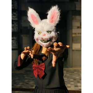 jk恶魔兔子面具全脸恐怖血腥头套万圣节毛绒可爱拍照道具狼人杀可