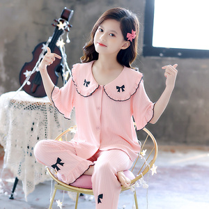 女童装儿童睡衣薄款套装夏季纯棉短袖10中大童12岁女孩可爱家居服