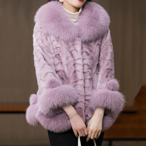 smgi冬季2022新款皮草女时尚短款水貂拼貂月牙貂狐狸毛领女士外套