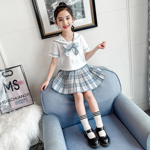 jk制服女童夏装防走光小学生夏整套霸气微胖aj套装女学院风gk裙子