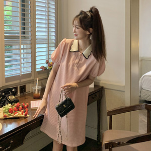 粉色Polo小香风休闲连衣裙女夏季2024新款小个子甜美学生卫衣裙子