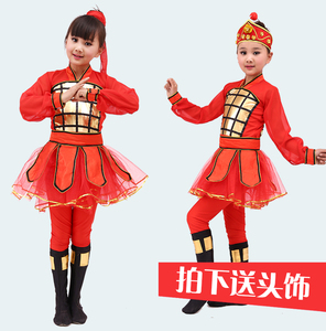 新款花旦女款儿童汉服古装花木兰演出服盔甲装扮戏服舞蹈表演从军